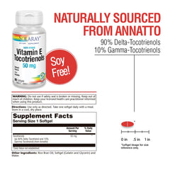 SOLARAY Tocotrienols capsules close-up showing 50 mg potency