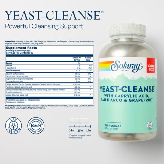 SOLARAY Yeast Cleanse ingredients-caprylic-acid close-up highlighting herbal blend