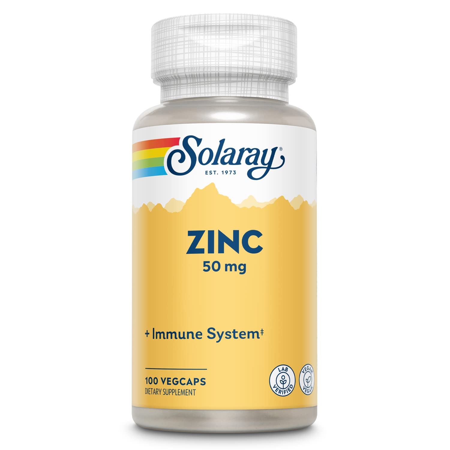 SOLARAY Zinc 50 mg bottle front with 100 veggie capsules for daily mineral support
