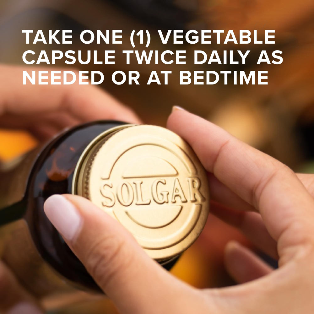 Solgar 5-HTP bottle label detail shows gluten-free and kosher features.