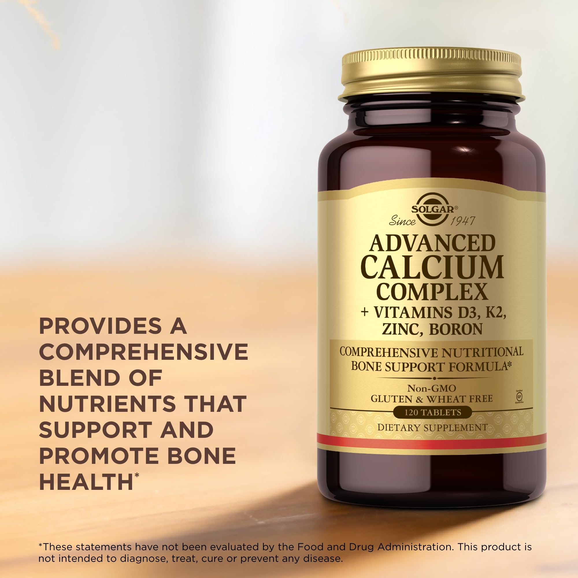 Solgar Advanced Calcium Complex on shelf display positioned for reliable bone mineral support