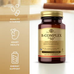 Solgar B-Complex 50 label detail noting gluten free and non-GMO qualities