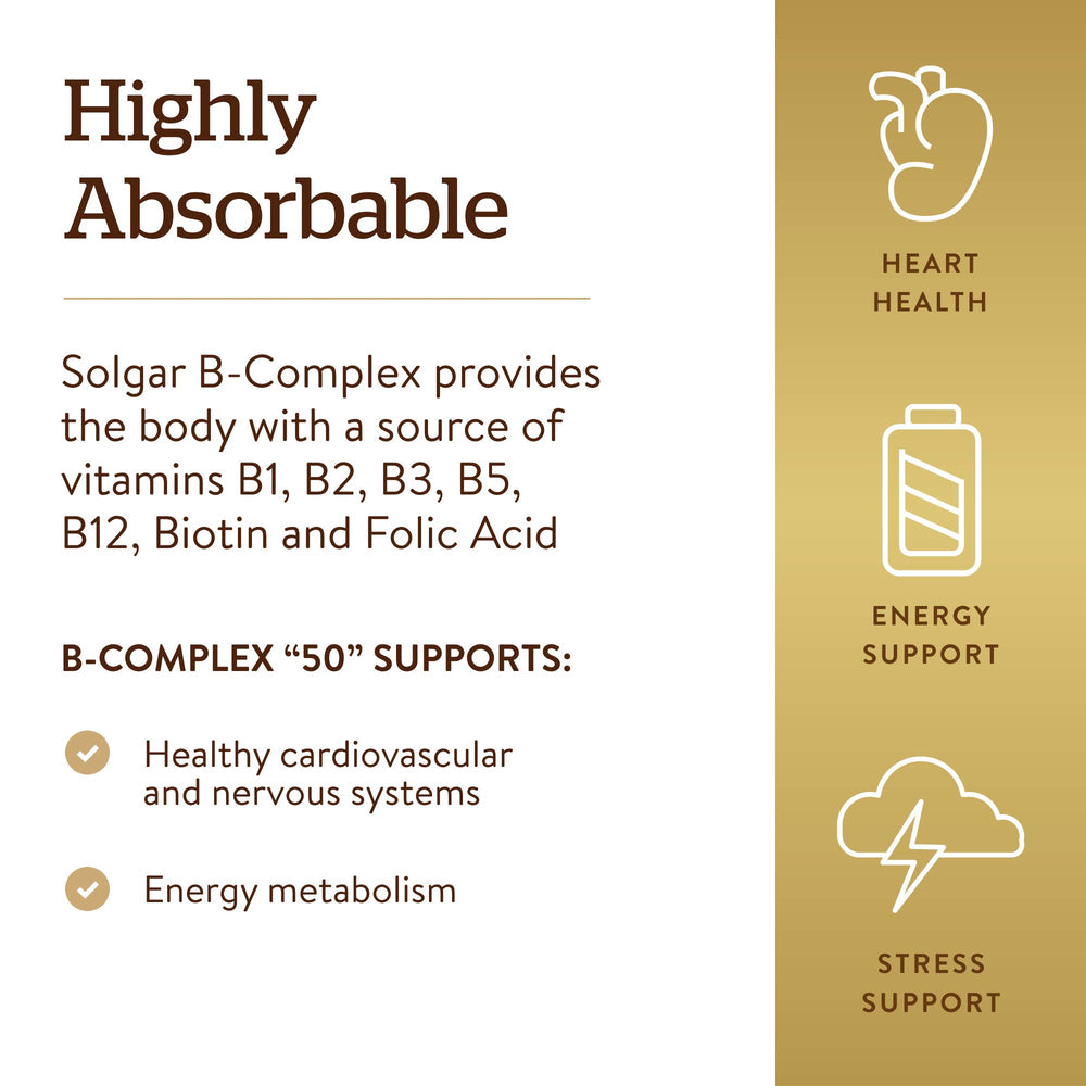 Solgar B-Complex 50 vegan symbol indicating vegan-friendly formulation