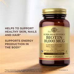 Solgar Biotin label detail zoom highlights non-GMO vegan gluten-free formula