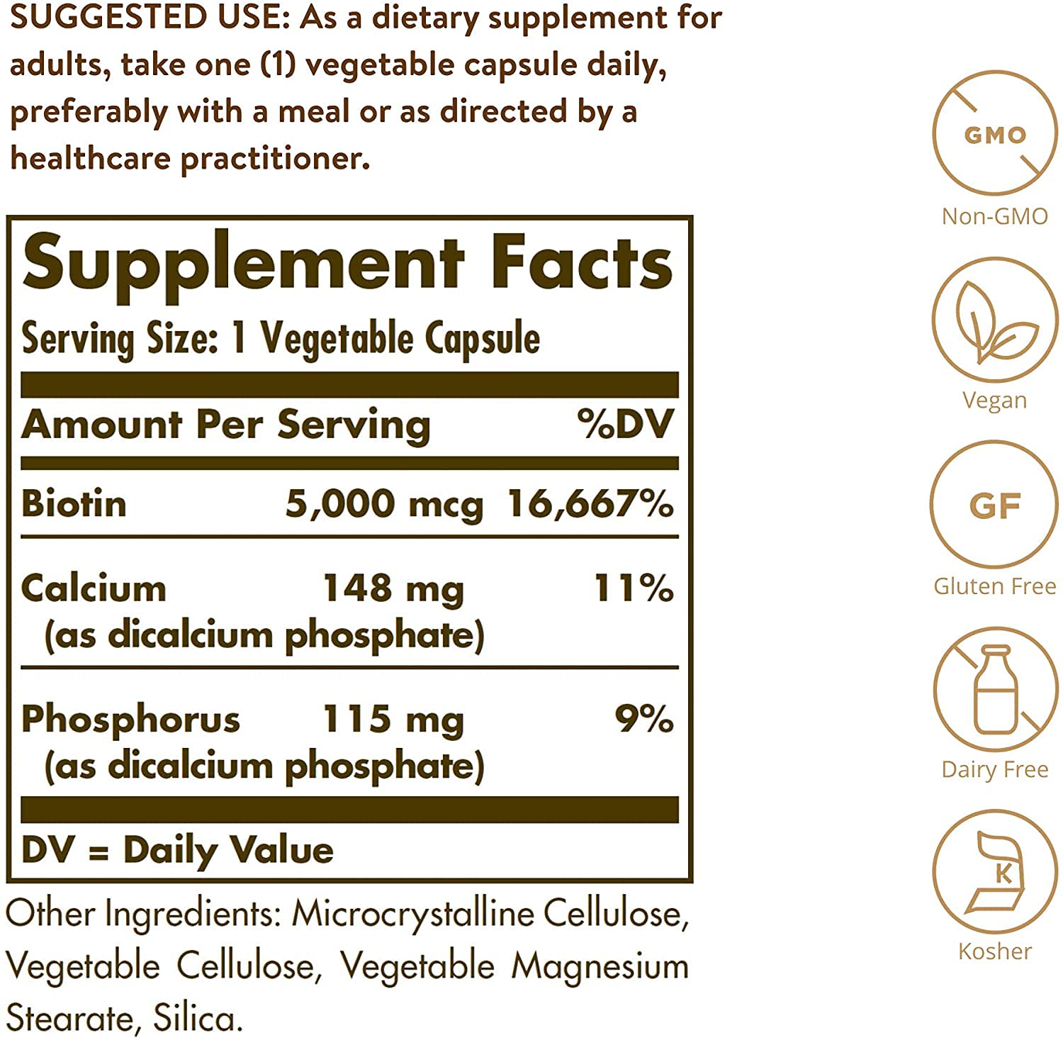 Solgar Biotin 5000 mcg capsules ready for a daily routine.