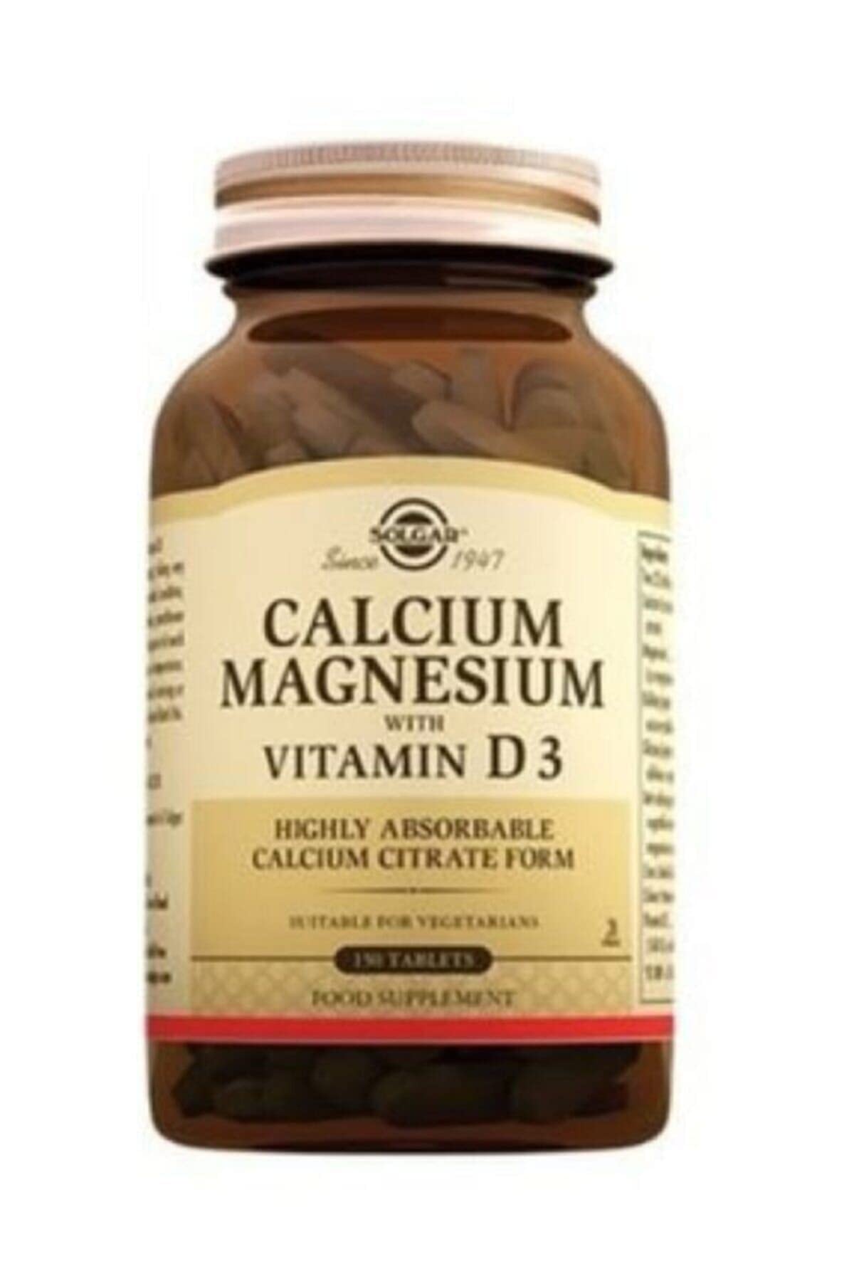 Solgar Calcium Magnesium with Vitamin D3 150 tablets bottle front for bone support and nerve function