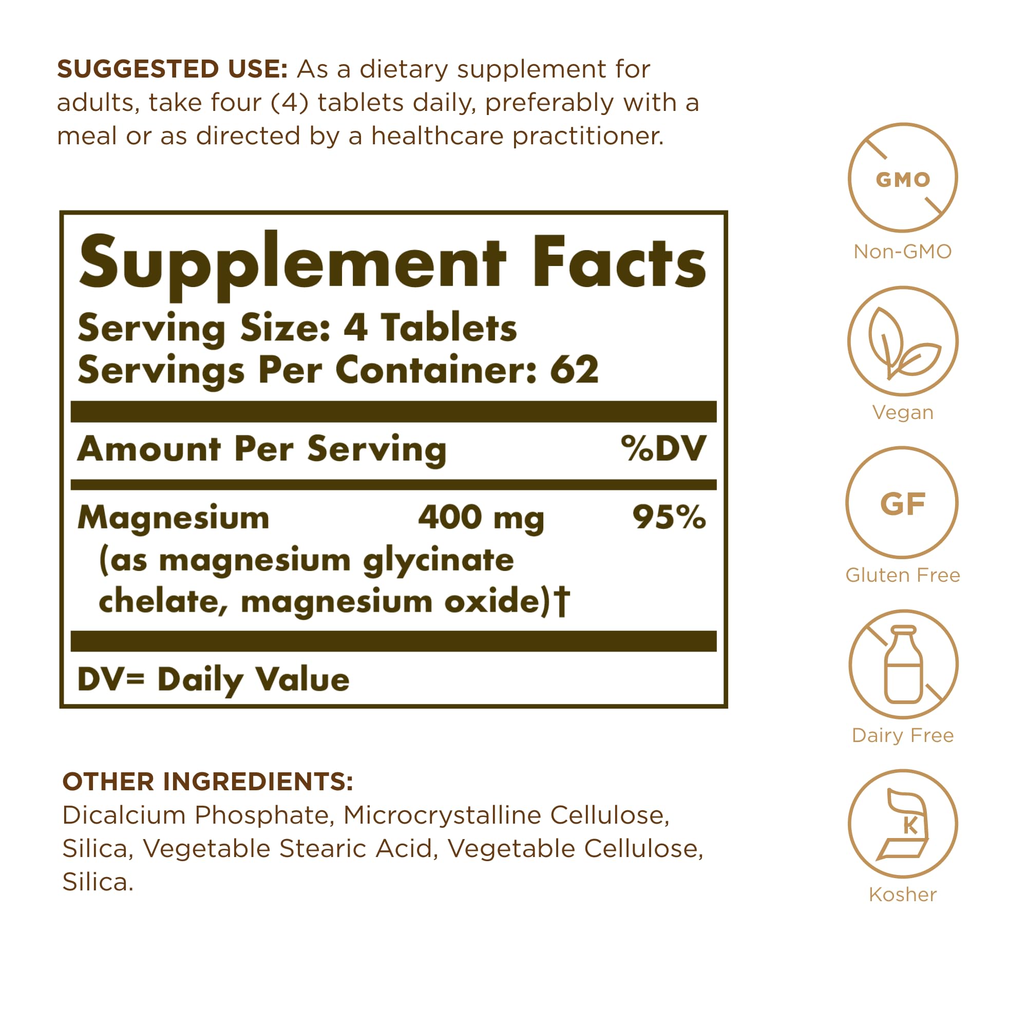 Solgar Chelated Magnesium label closeup emphasizing the chelated magnesium for absorption.