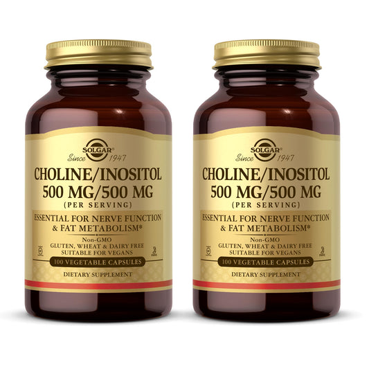 Solgar Choline/Inositol 500 mg bottle supports energy metabolism.