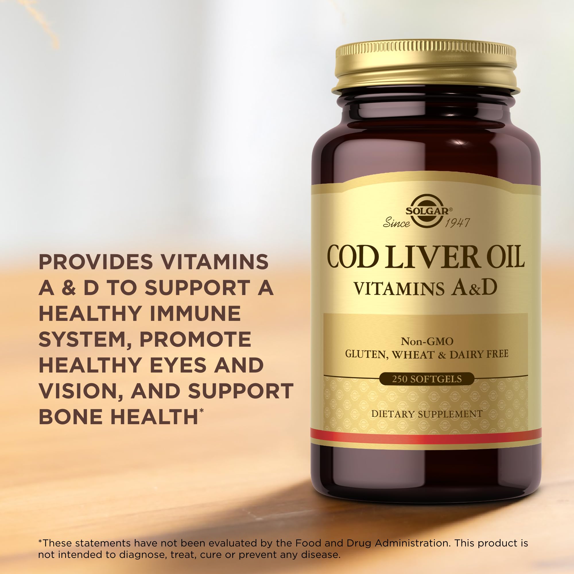 Solgar Cod Liver Oil molecular distillation seal on bottle.