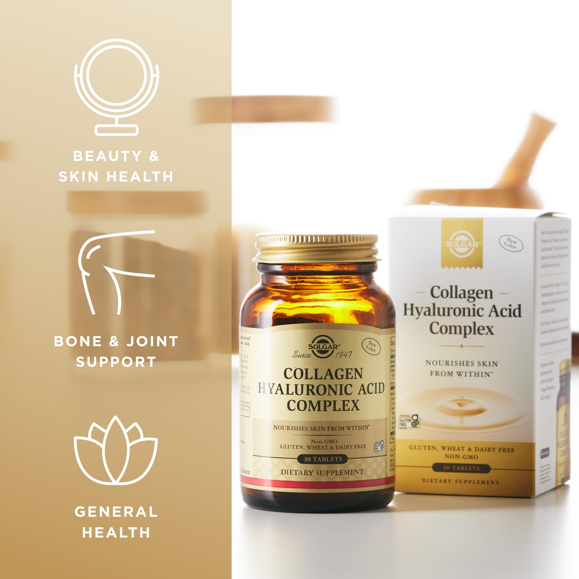 Solgar product arranged in morning routine with a glass of water