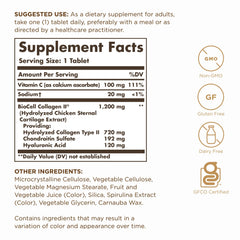 Solgar Collagen Hyaluronic Acid Complex tablets close-up showing small round pills