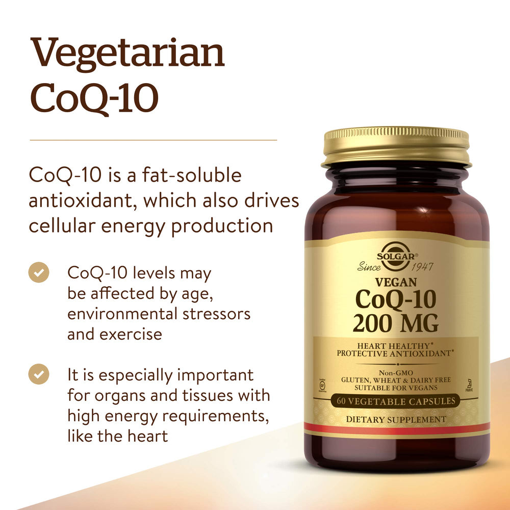 Solgar CoQ-10 capsules inside bottle, convenient daily use