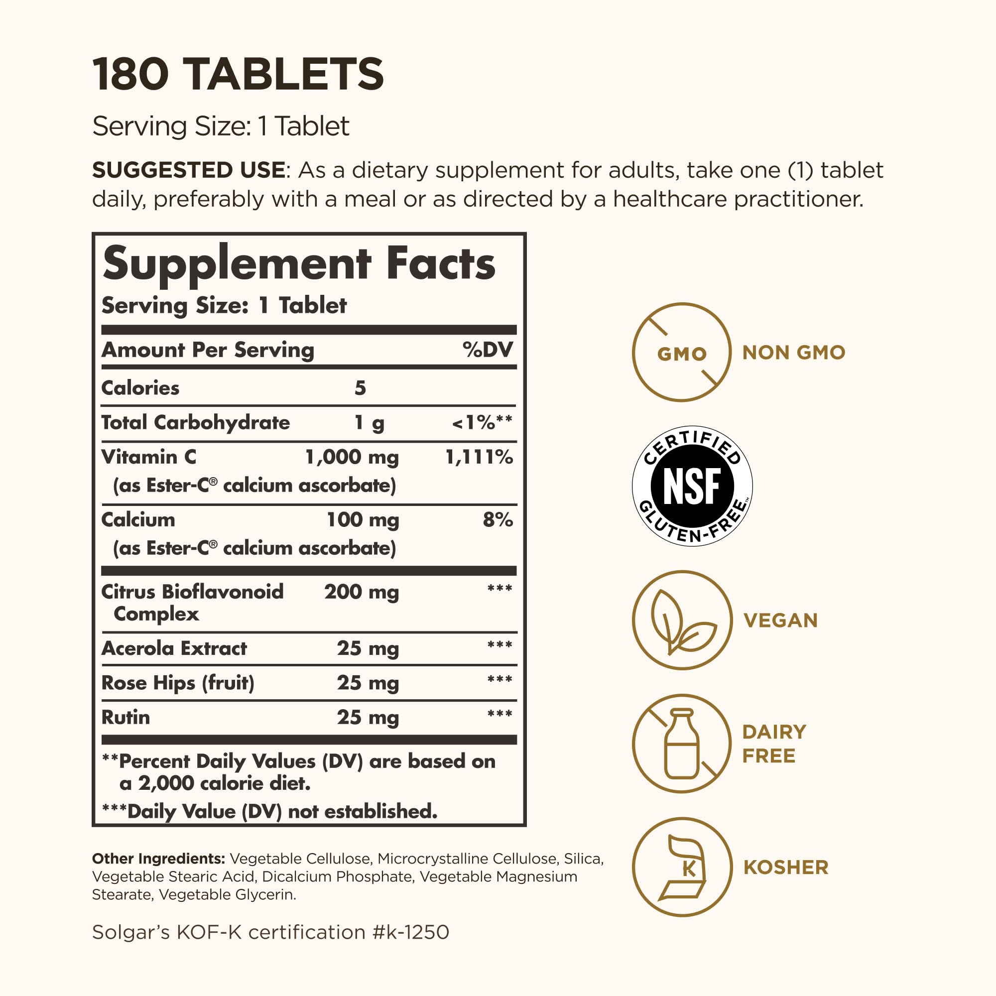 Solgar Ester-C Plus 1000mg tablets close-up, easy to swallow
