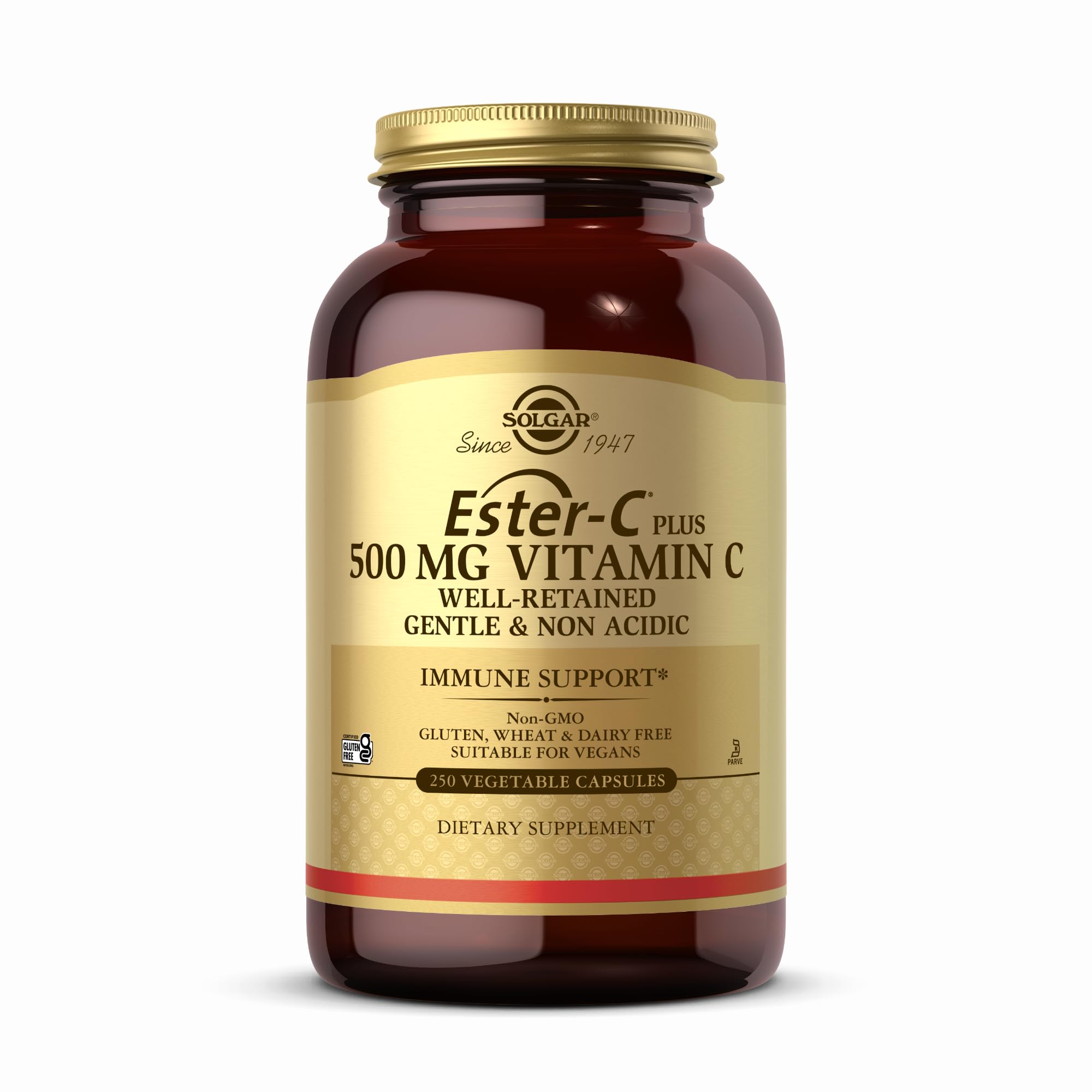 Solgar Ester-C Plus bottle showing gentle, non-acidic vitamin C for daily support