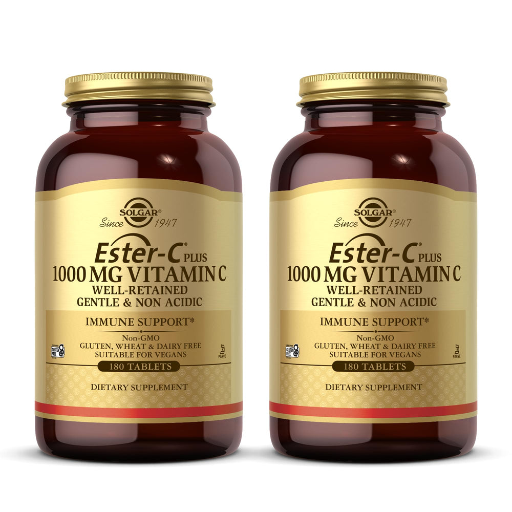 Solgar Ester-C Plus bottle front view, gentle on the stomach