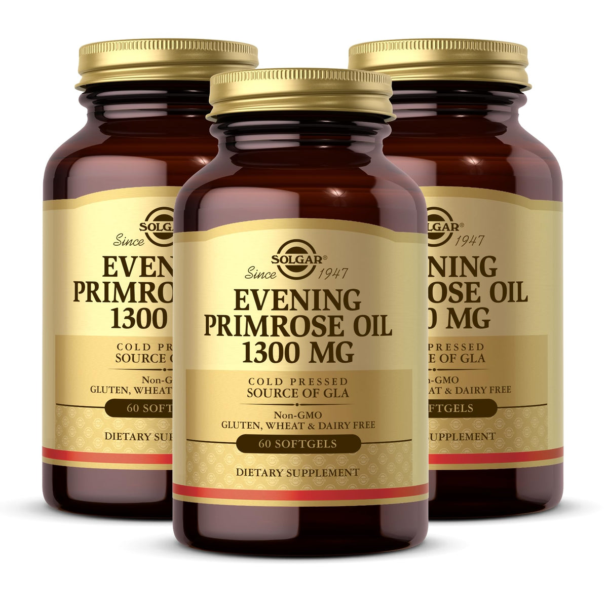 Solgar Evening Primrose Oil bottle with softgels for skin support.
