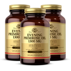 Solgar Evening Primrose Oil bottle with softgels for skin support.