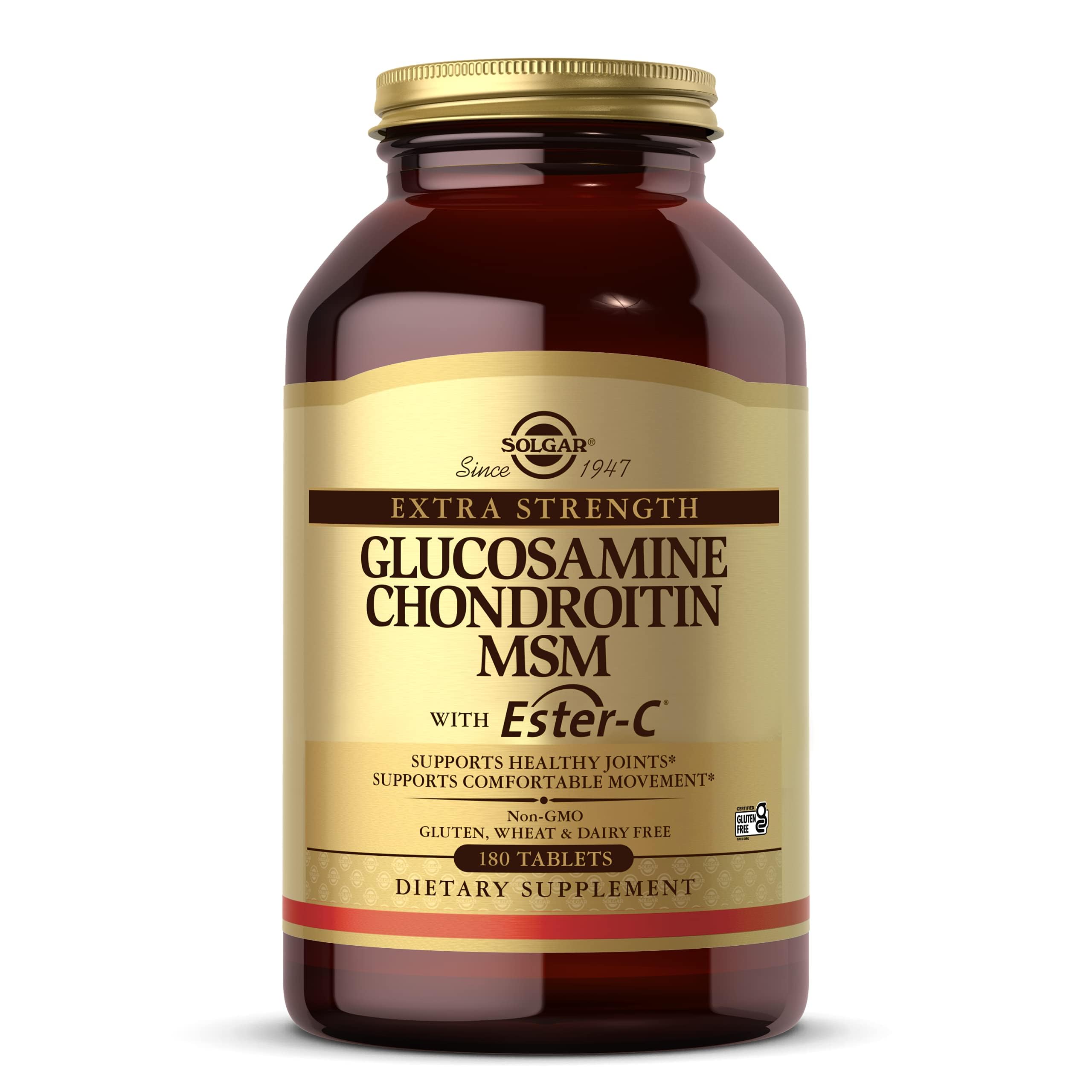Solgar Extra Strength Glucosamine bottle with Ester-C for joint support.