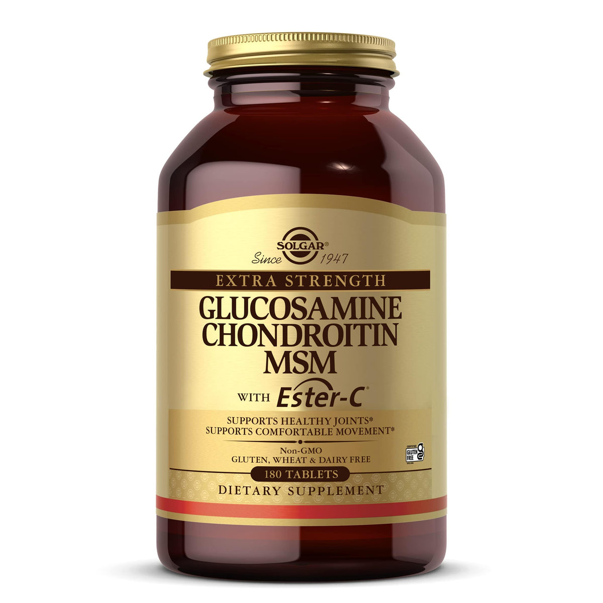 Solgar Extra Strength Glucosamine bottle with Ester-C for joint support.