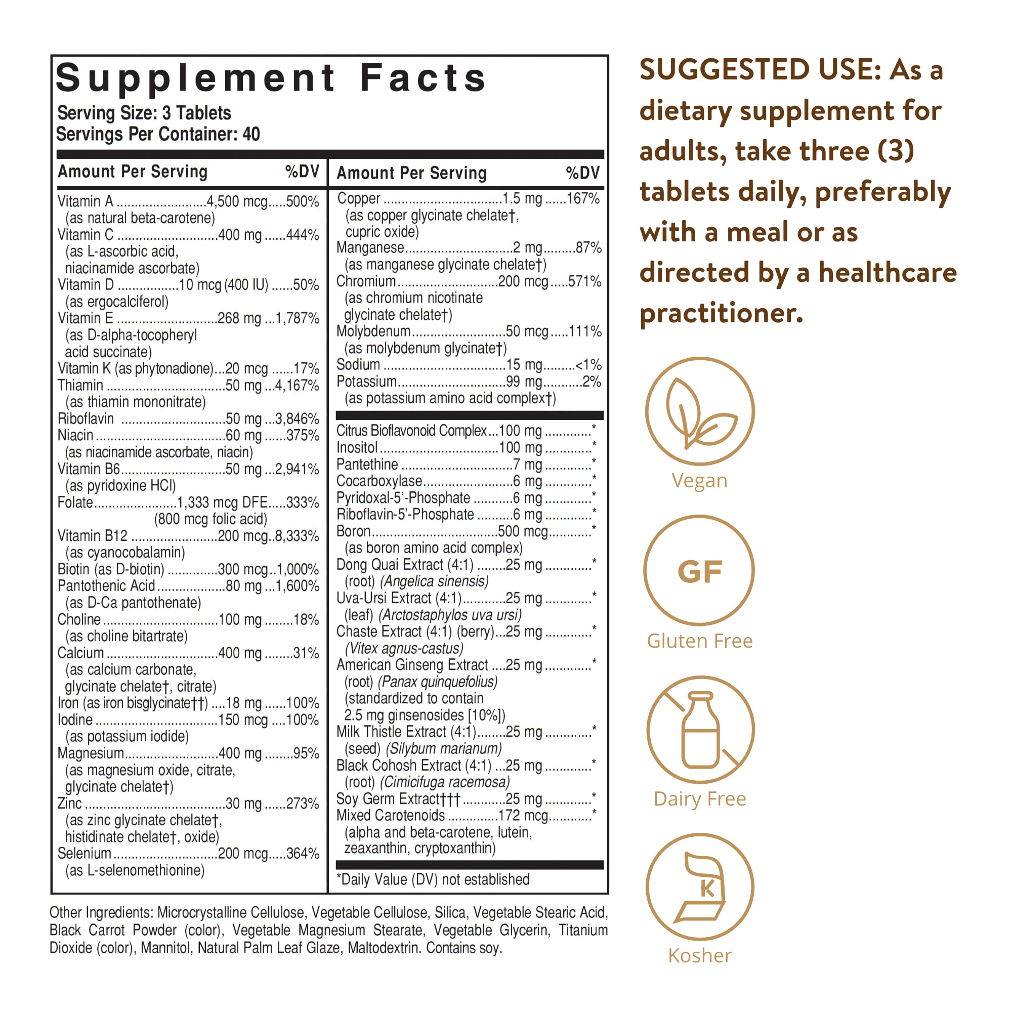 Solgar Female Multiple tablets close-up highlighting vegan formula