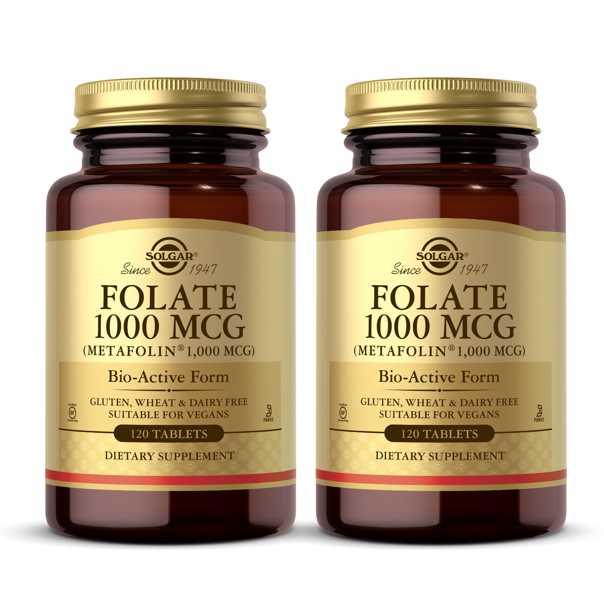 Solgar Folate 1000 mcg Metafolin bottle; body-ready folate for daily wellness.