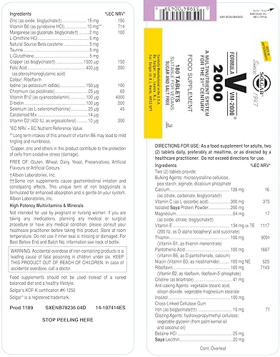 Solgar VM-2000 tablets close-up showing antioxidant rich formula.