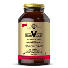 Solgar Formula VM-75 bottle highlighting vegan multivitamin minerals for daily wellness.