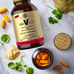 Solgar VM-75 bottle with antioxidant symbols signaling everyday vitality.