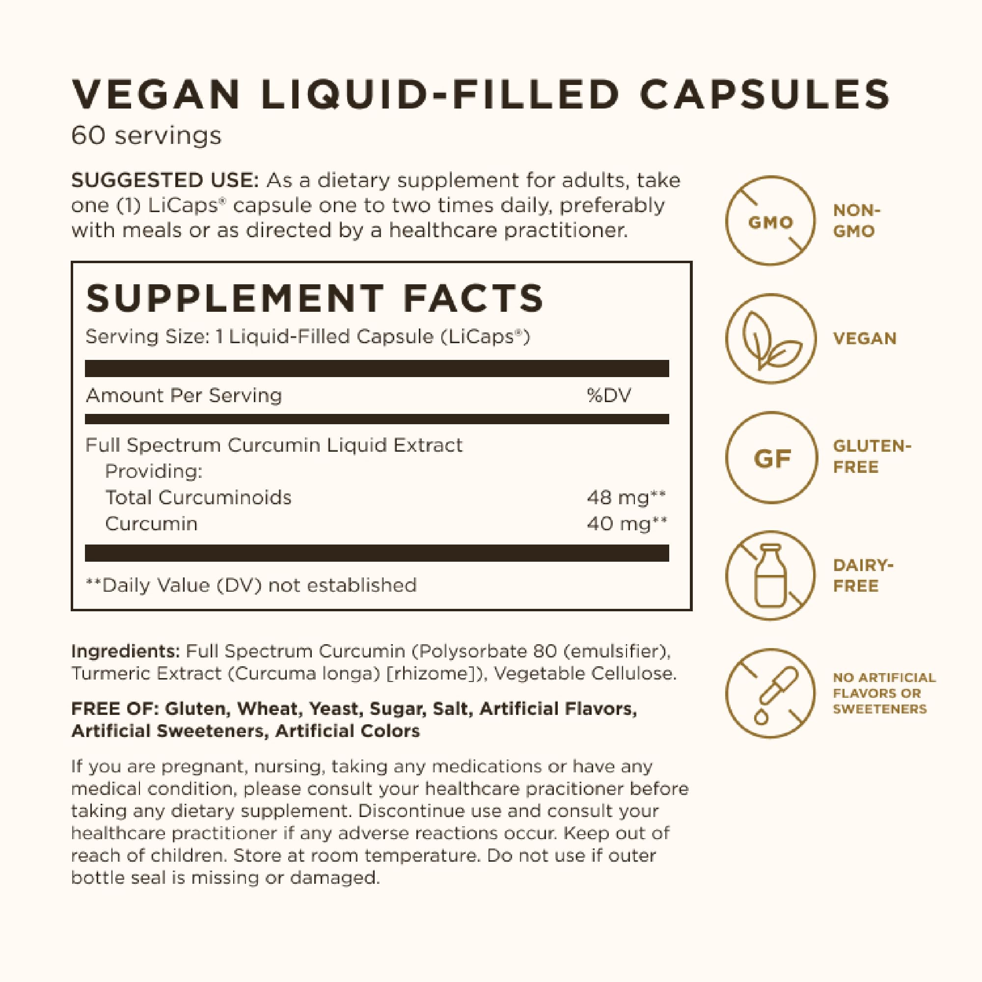 Solgar Full Spectrum Curcumin LiCap bottle being poured for convenient daily dosage