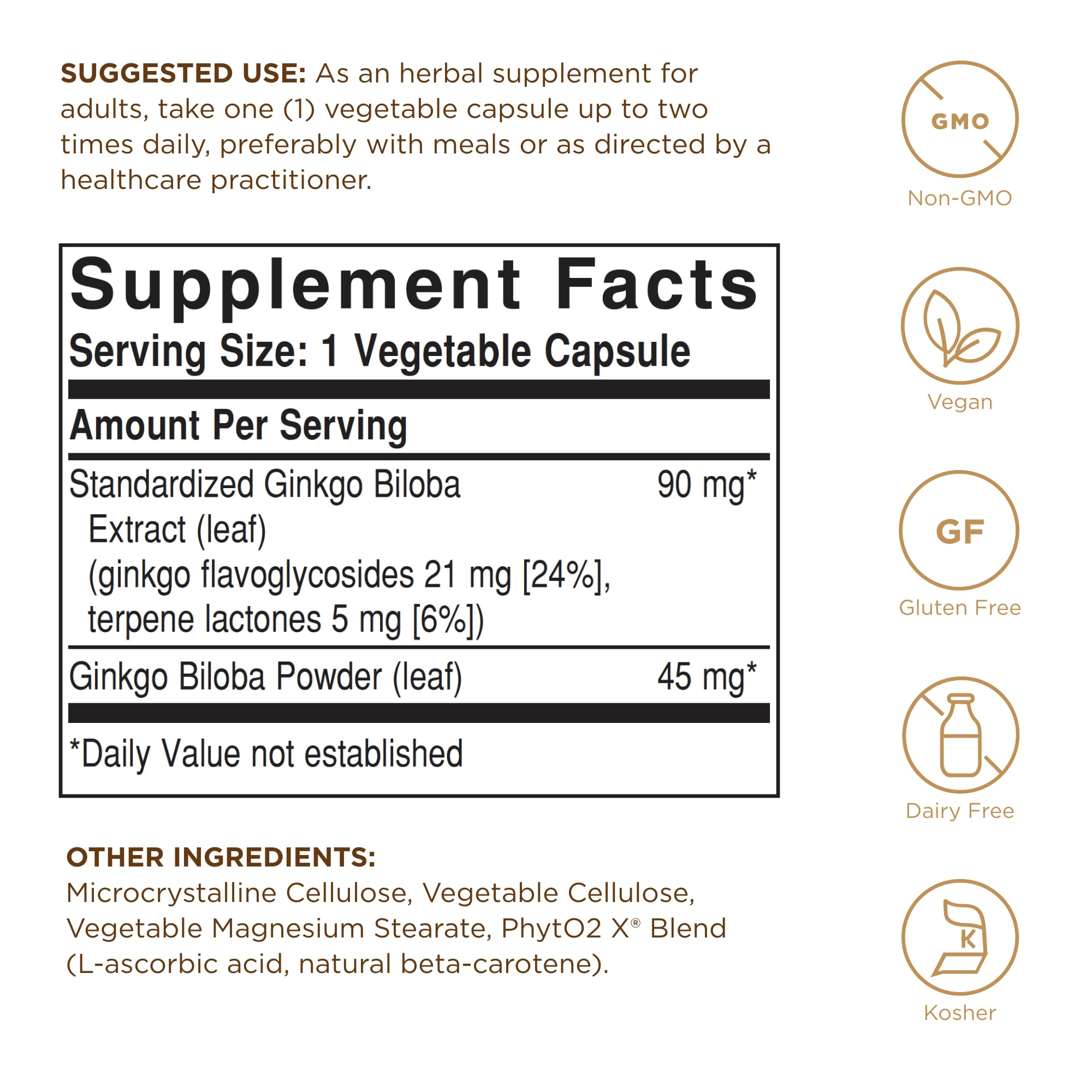 Solgar Ginkgo Biloba capsules in vegan formula for clean daily use.