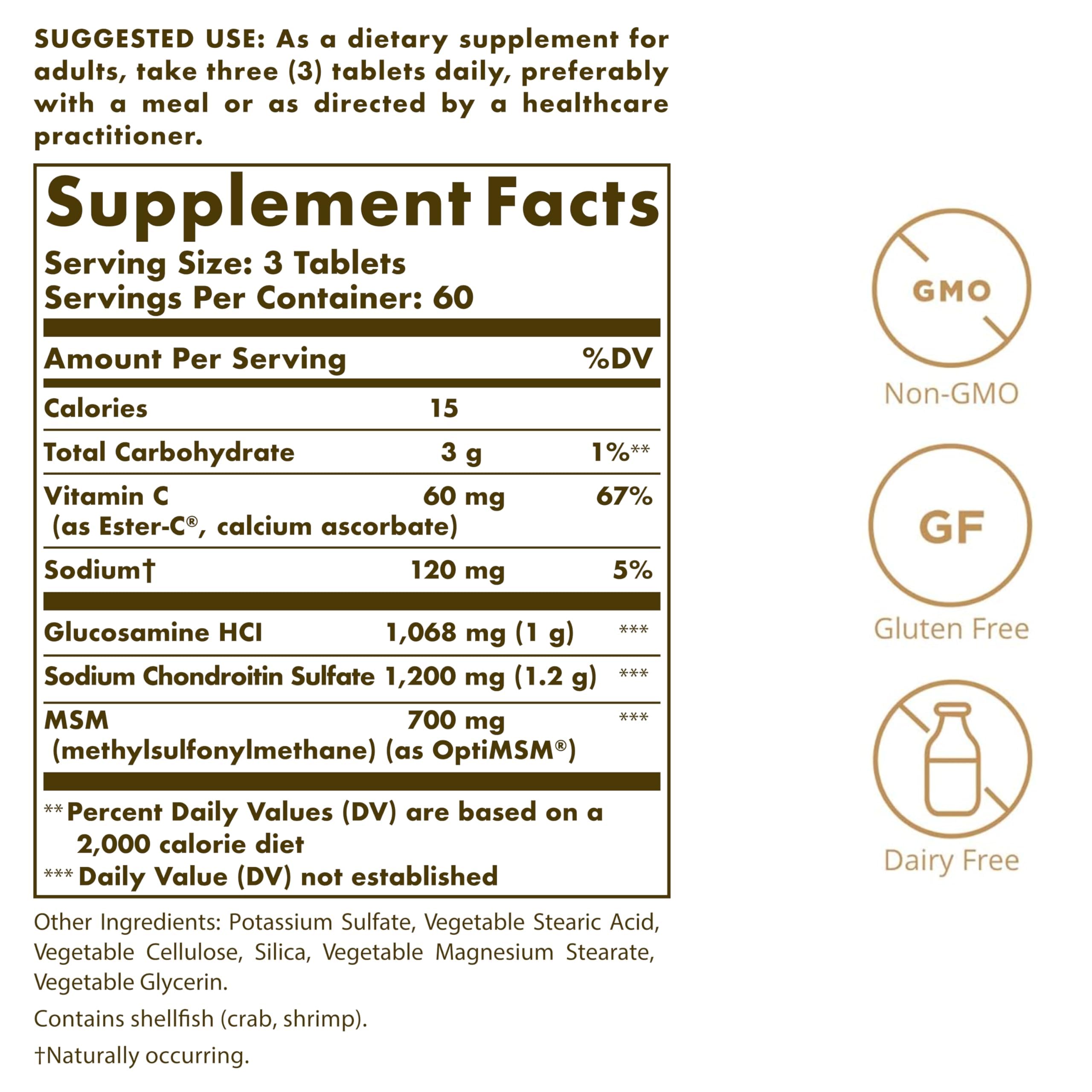 Solgar glucosamine-chondroitin-msm capsules shown for mobility and comfort.