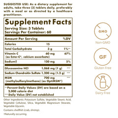 Solgar glucosamine-chondroitin-msm capsules shown for mobility and comfort.