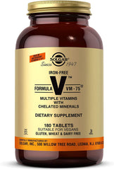 Solgar Iron-Free VM-75 bottle cap image highlighting brand and product status for daily use
