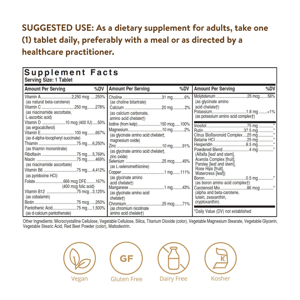 Solgar Iron-Free VM-75 front label emphasizing iron-free multivitamin with chelated minerals