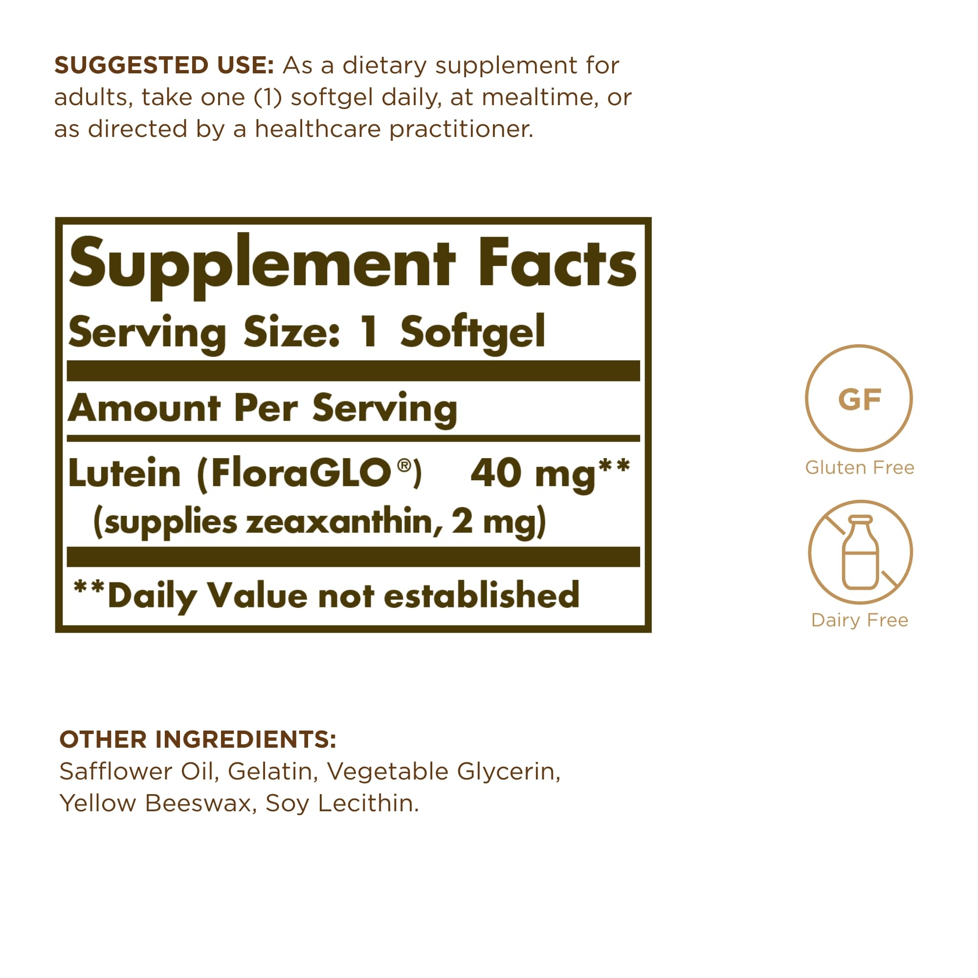 Close-up of Solgar Lutein softgels highlighting smooth gel texture.