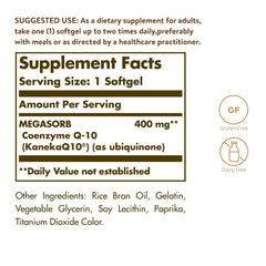 Closeup of Solgar Megasorb CoQ-10 softgels supporting daily energy.