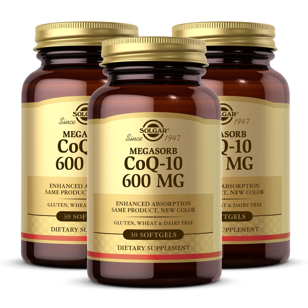 Solgar Megasorb CoQ-10 bottle front view highlighting the brand and formula