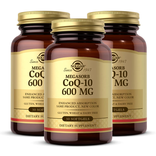 Solgar Megasorb CoQ-10 bottle front view highlighting the brand and formula