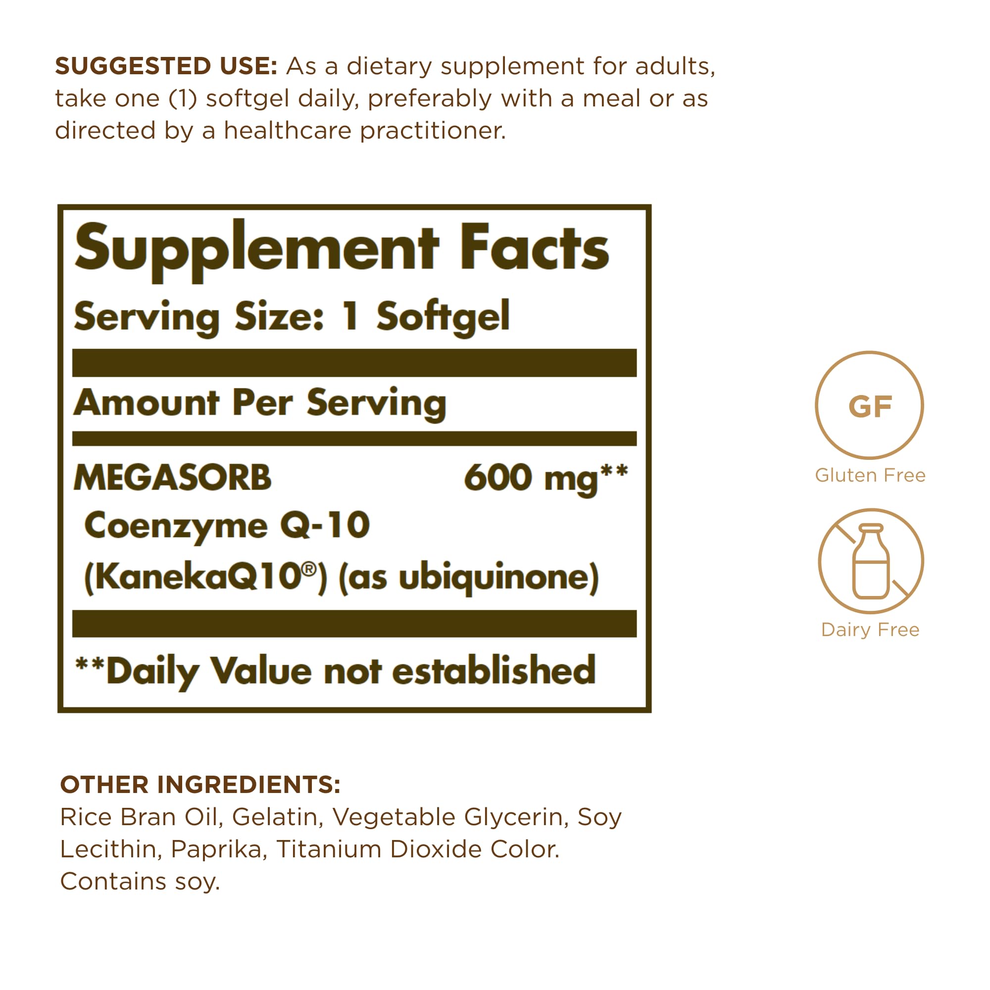 Solgar Megasorb CoQ-10 softgels close-up showing easy-to-swallow capsules