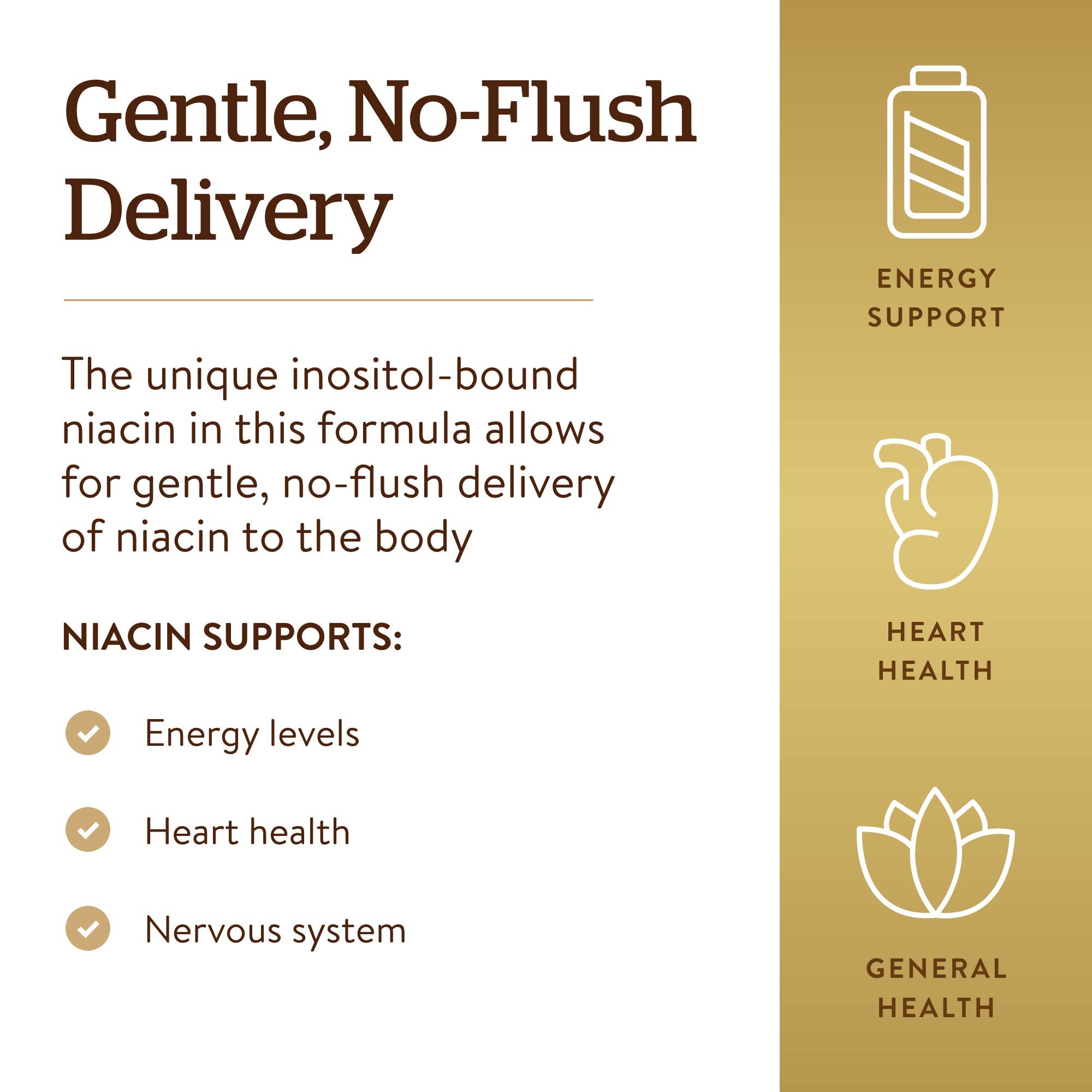 Solgar No-Flush Niacin vegan kosher symbols reinforce dietary-friendly formulation.
