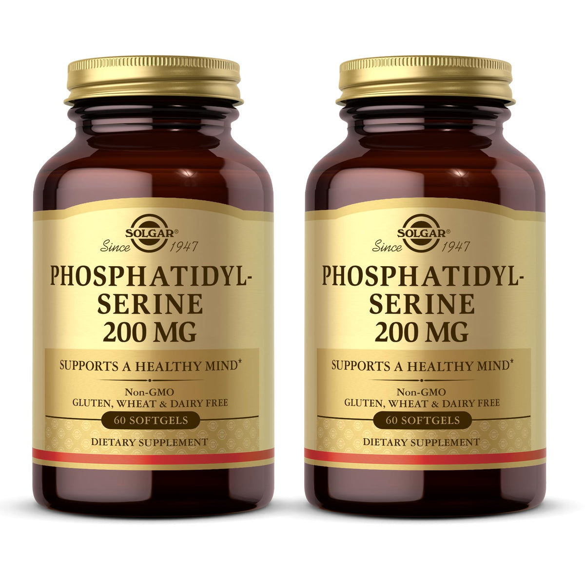 Solgar Phosphatidylserine 200 mg softgels bottle supports daily memory and focus.
