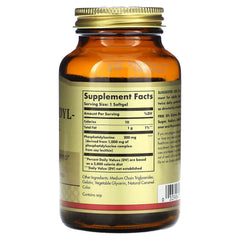 Solgar phosphatidylserine label view on bottle highlighting brain-supporting ingredients.