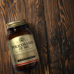 Solgar Policosanol 20 mg packaging box communicates kosher and gluten-free status.