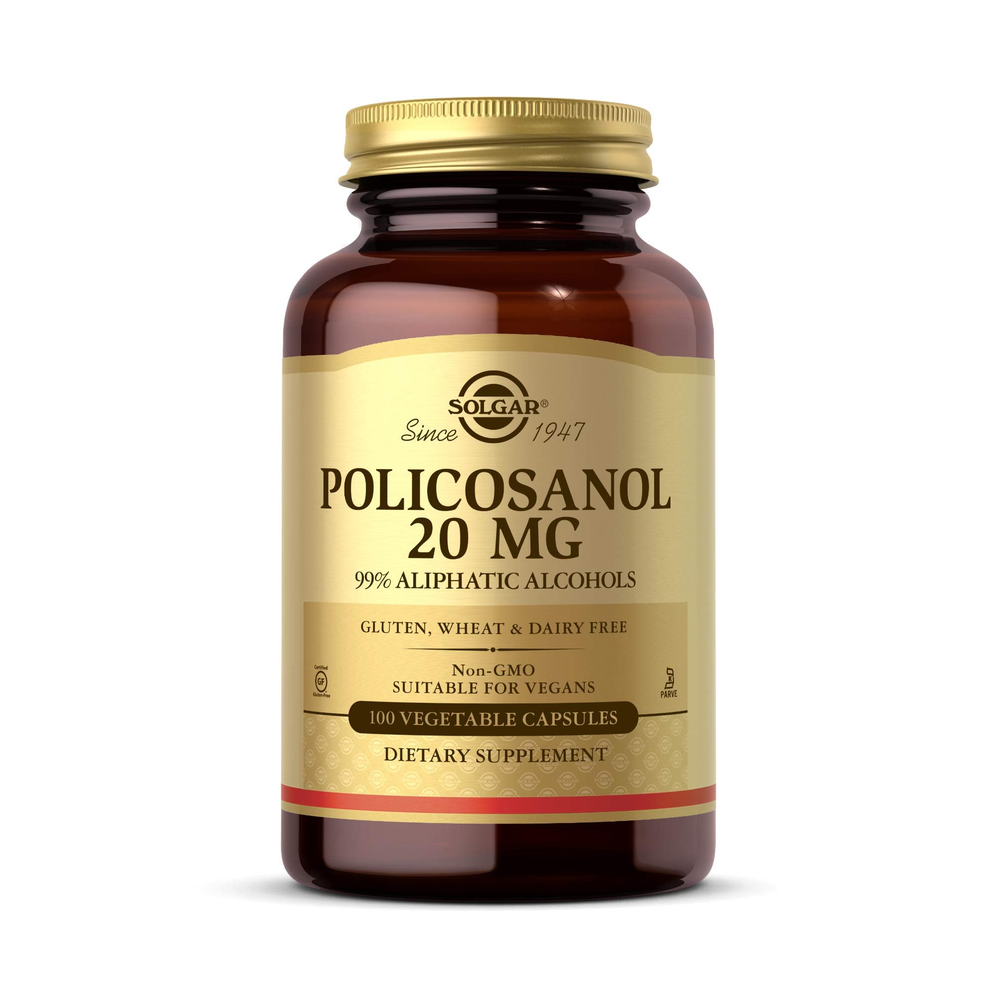 Solgar Policosanol 20 mg capsules bottle for daily wellness.