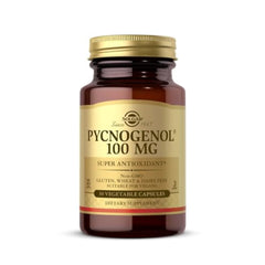 Solgar Pycnogenol bottle showcases easy-to-swallow vegetable capsules for daily antioxidant support.