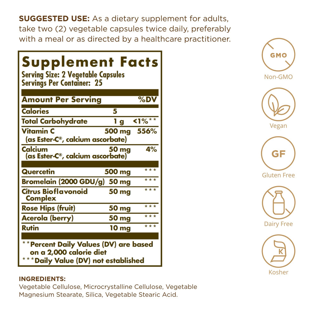 Close-up of Solgar Quercetin Complex capsules for easy daily use