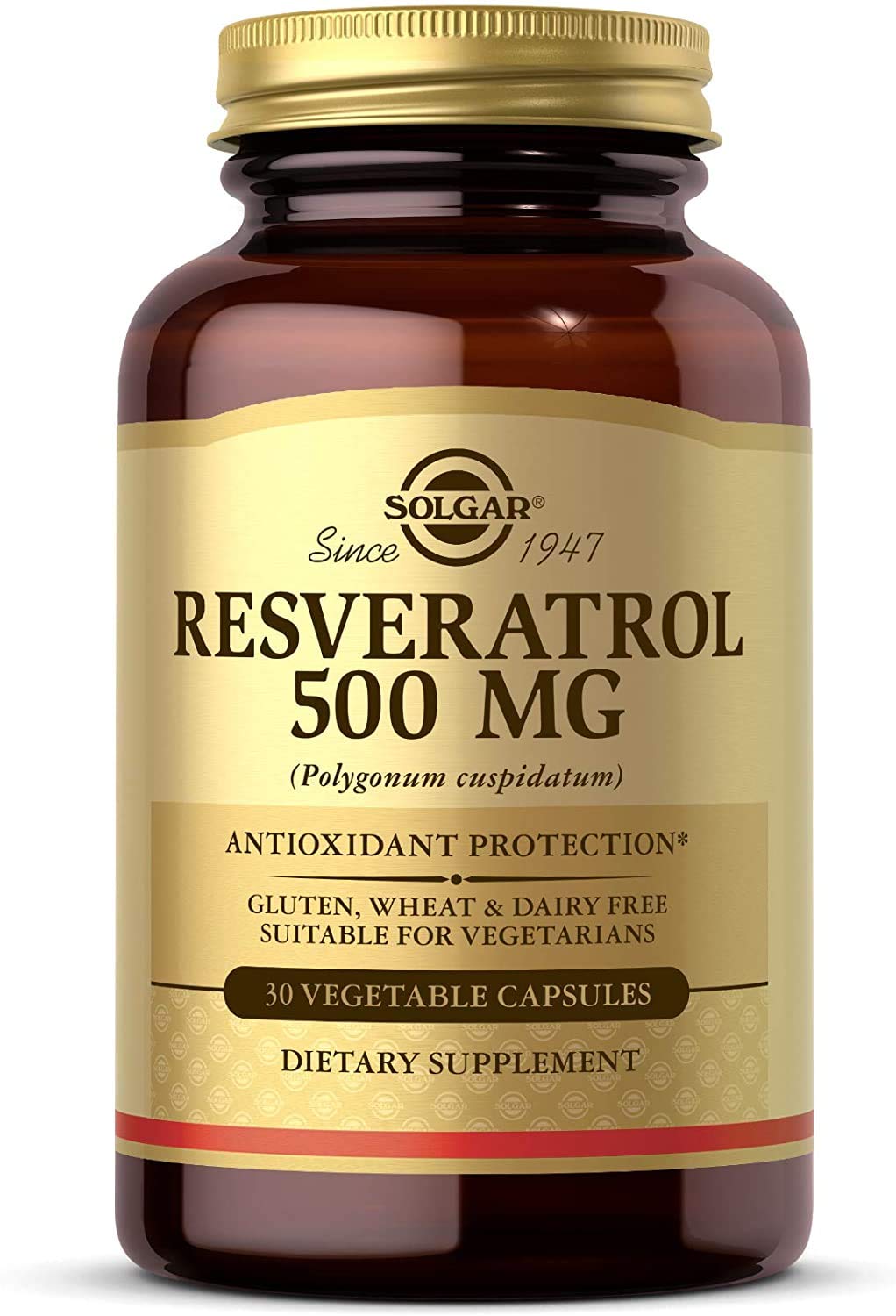 Solgar Resveratrol 500 mg bottle front view for antioxidant support