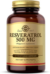 Solgar Resveratrol 500 mg bottle front view for antioxidant support