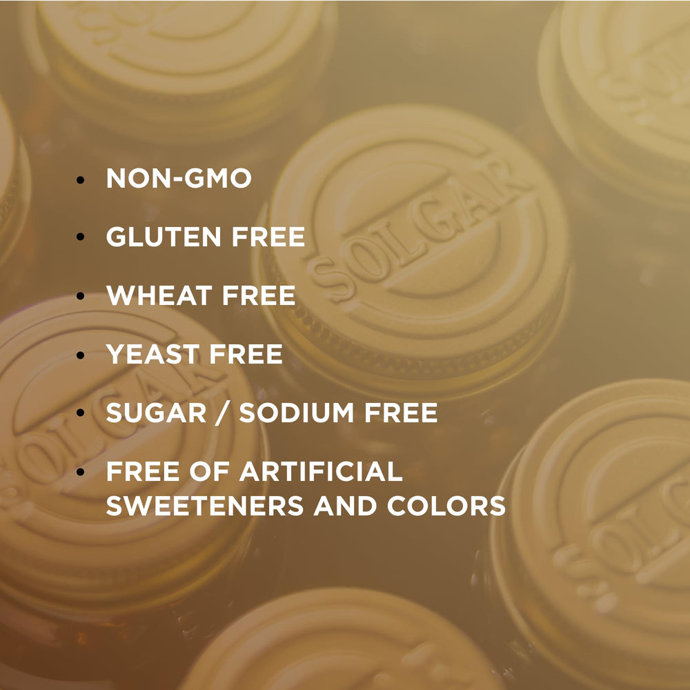 Solgar ingredients panel close-up shows zinc, copper, vitamin C.