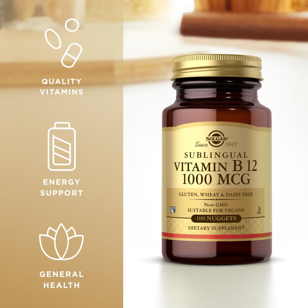Solgar B12 label shows dairy-free and kosher features for sensitive diets.